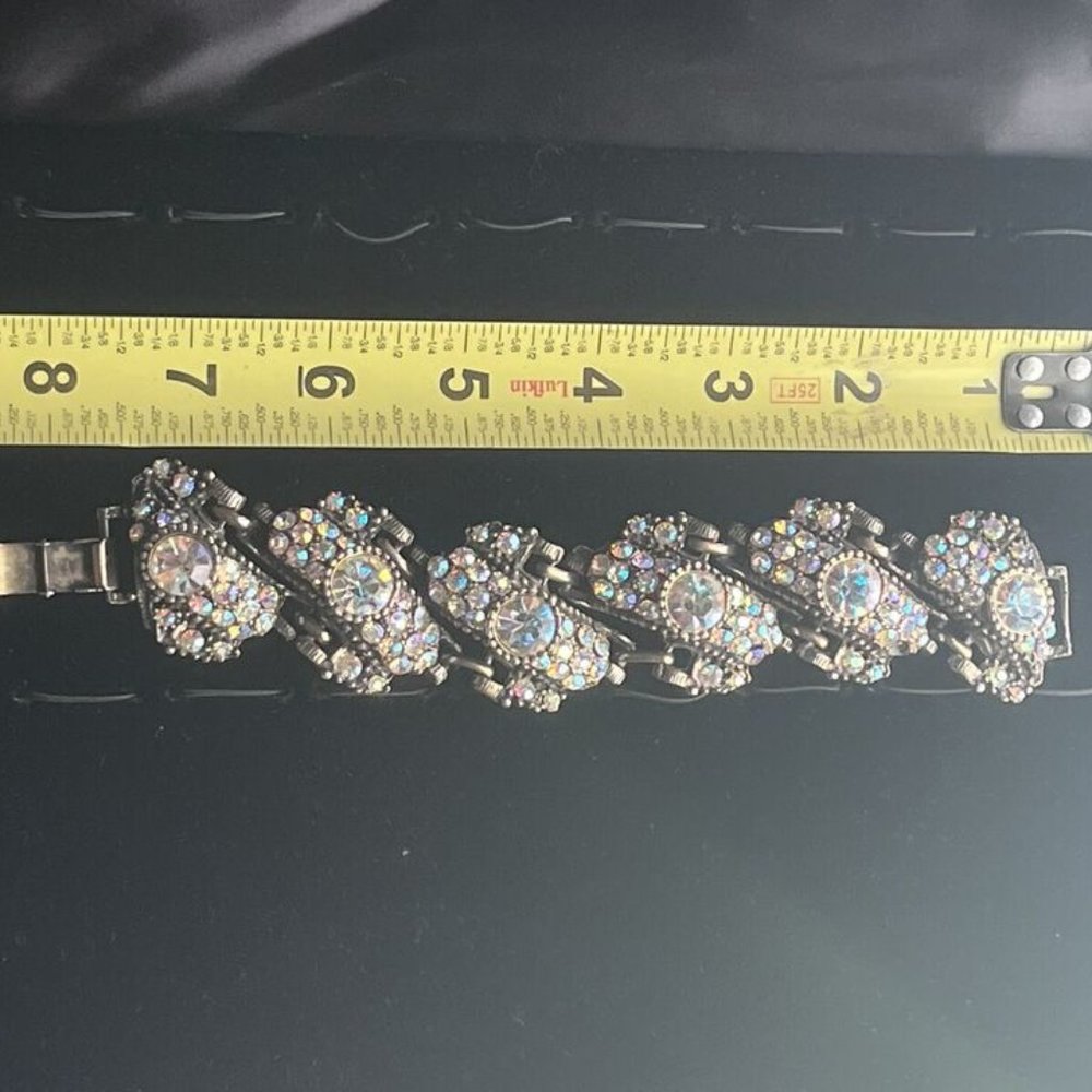 Juliana DeLizza & Elster Aurora Borealis Encrusted Chunky Gunmetal Bracelet - Picture 11 of 12